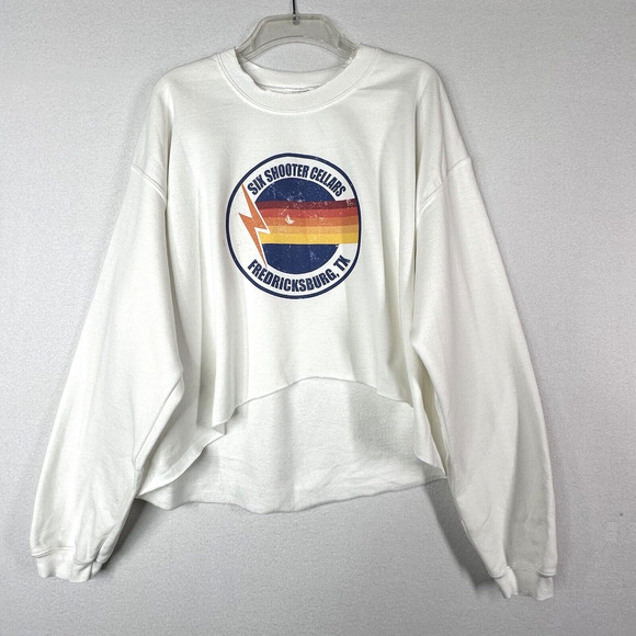 Mamie Ruth Sweatshirt L White Crop Six Shooters Cellars Pullover Trendy Cozy NEW - Picture 1 of 11